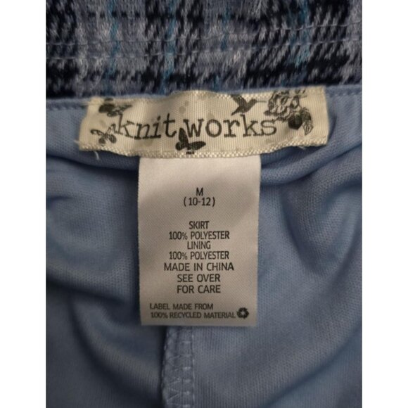 Blue Plaid Knit Works Wrap Skirt With Double Buckle Detail Size M - Picture 2 of 2